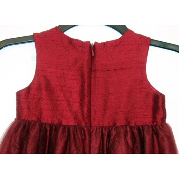 2006 Gymboree Family Portrait Red Silk Dress sz 4 Velvet Bow Long Mesh Sequin - Picture 6 of 8